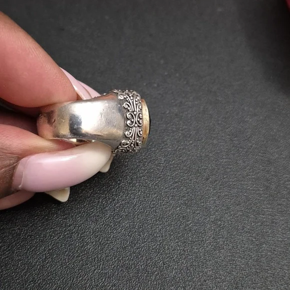 Sterling Silver And 14k Gold Smoked Topez Ring. - Picture 5 of 9